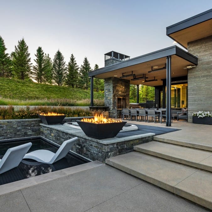 Pool Shelf Seating with Fire Bowls