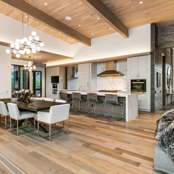 Open Concept Kitchen and Dining Room with Seating for Twelve