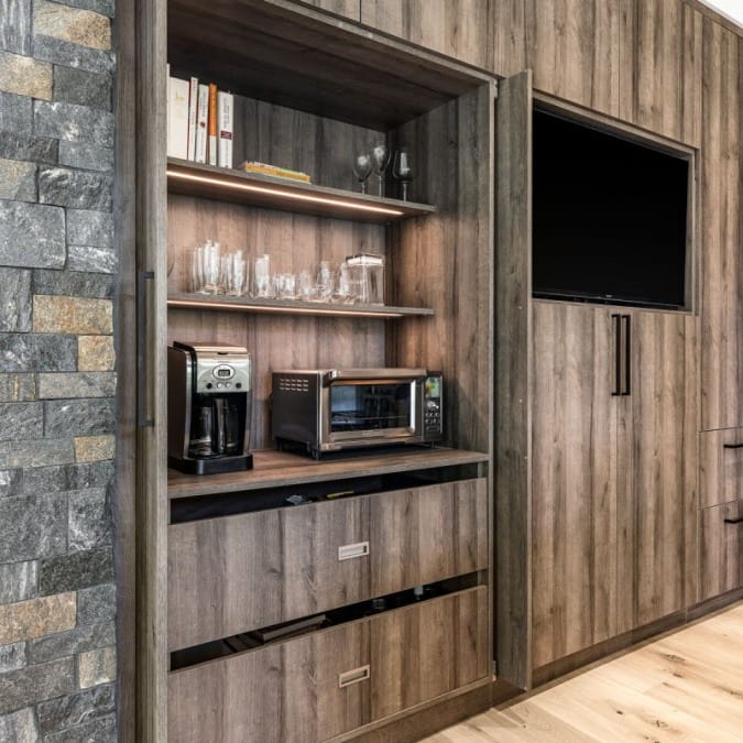 Pocket Door Cabinetry on Coffee Station Pocket Door Cabinetry on Coffee Station