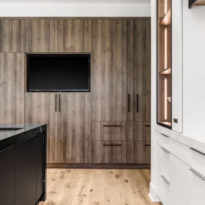 Paneled Refrigerators Next to Built-In Television Monitor Paneled Refrigerators Next to Built-In Television Monitor