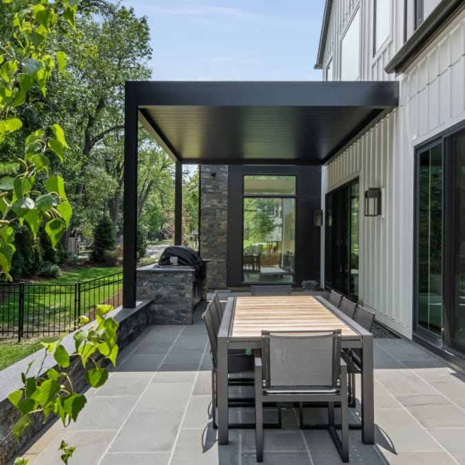 Gorgeous Azenco Louvered Pergola Shielding Outdoor Kitchen Gorgeous Azenco Louvered Pergola Shielding Outdoor Kitchen