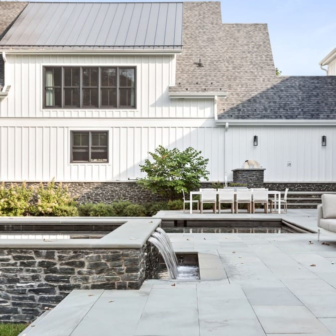 Spa with Waterfall Adjacent to In-Ground Pool Spa with Waterfall Adjacent to In-Ground Pool
