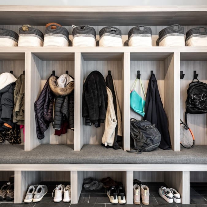 Mudroom with Built-In Bench and Hooks Mudroom with Built-In Bench and Hooks