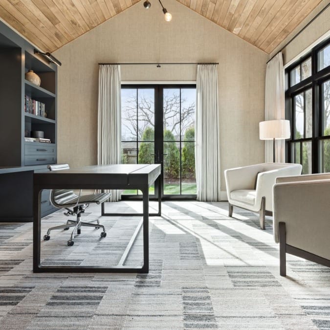 Wood Paneled Vaulted Ceiling in Home Office Wood Paneled Vaulted Ceiling in Home Office