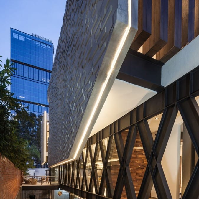 Veneered Stone Wall with Strip LED Lighting