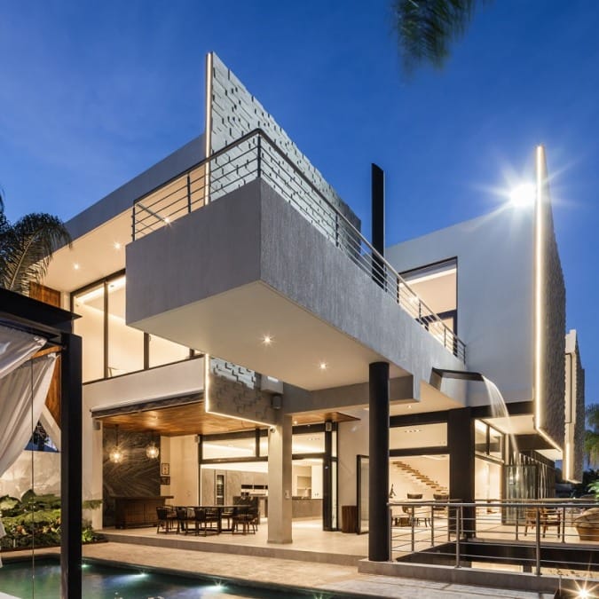 Cantilevered Balcony with Integrated Waterfall
