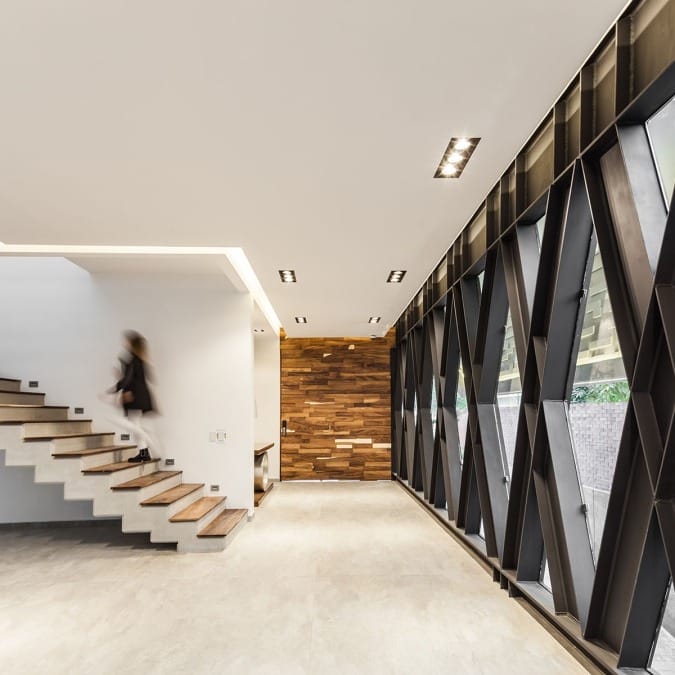 Triple Canned Recessed Lights, Floating Concrete Stairs